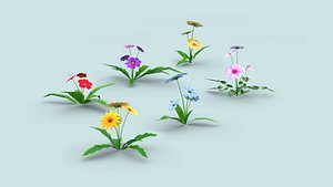 3D 6 low poly flowers collection 1 Low-poly 3D model