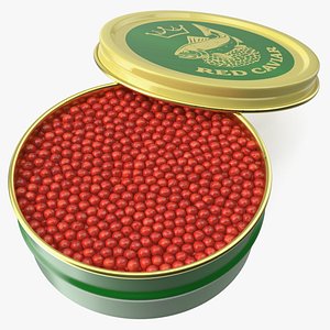 3D Salmon Red Caviar in Metal Can