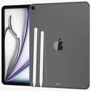 3D Apple iPad Air 11 2026 WiFi and Cellular with Pencils Space Gray model