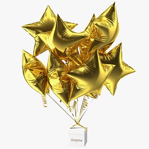 Gold Star Balloon Bouquet with Gift Box 3D model