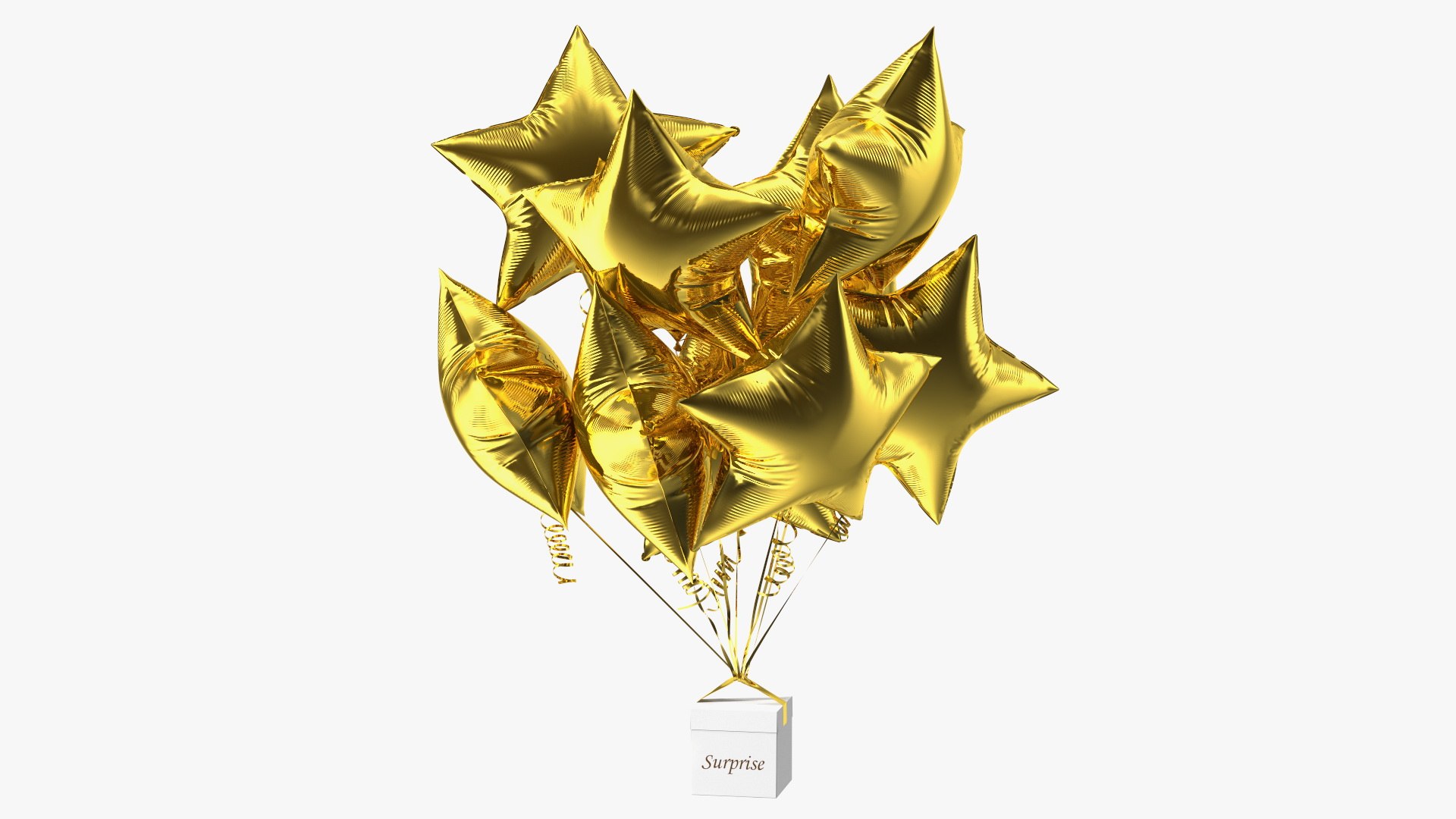 Gold Star Balloon Bouquet with Gift Box 3D model preview