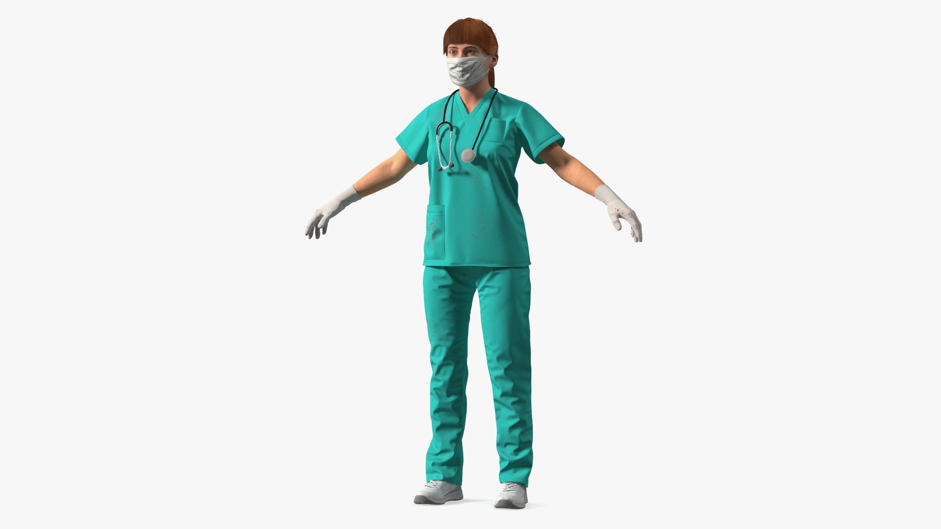 Female Nurse Character with Stethoscope and Face Mask Fur 3D model preview