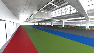 3D model Warehouse Empty Wholesale Produce Market Warehouse  Empty Covered Storage Facility with Shutters