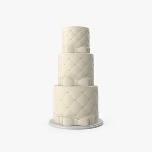 White Wedding Cake with Bows 3D