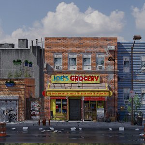 3D Grocery Shop Street model