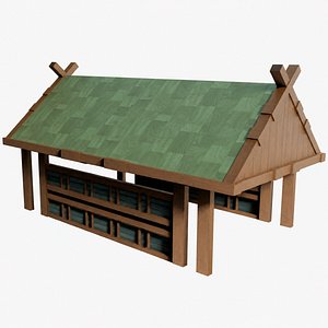 Fantasy Wooden Barn with Green Roof