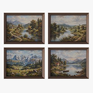 4 Classic Oil Paintings with wooden Frames1