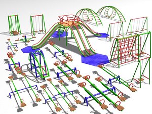 Metal see-saws, swings, climbing irons, tobbogan