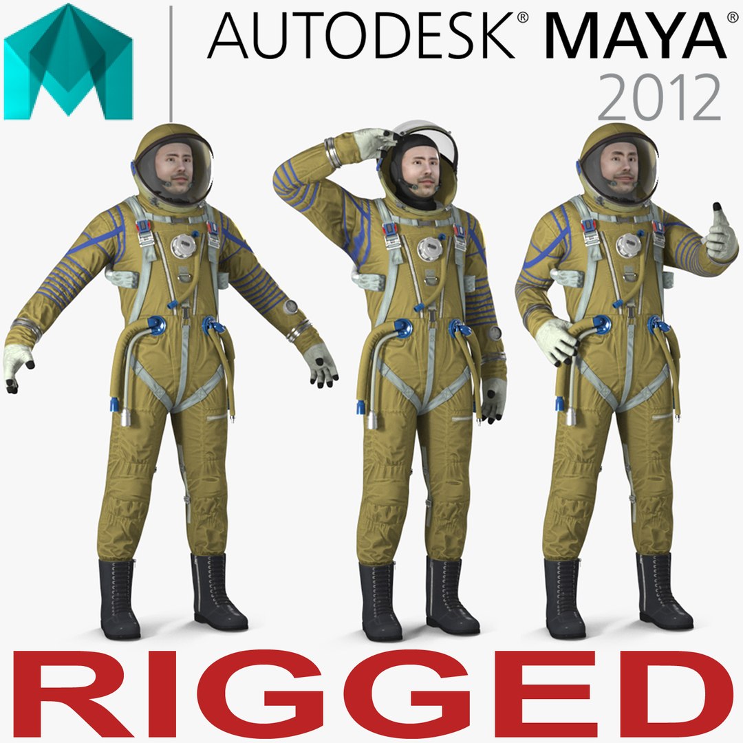 Astronaut Wearing Space Suit Strizh Rigged for Maya 3D Model 3D model preview