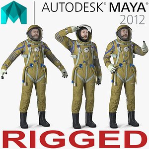 Astronaut Wearing Space Suit Strizh Rigged for Maya 3D Model