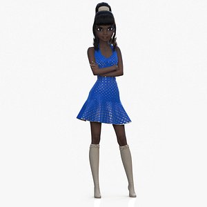 Cartoon Girl African Modern Dress Standing Gloomy Blue 3D model