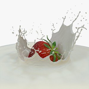 3D strawberry milk splash