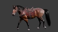Animated and Rigged Brown Horse with Saddle Low-poly 3D model