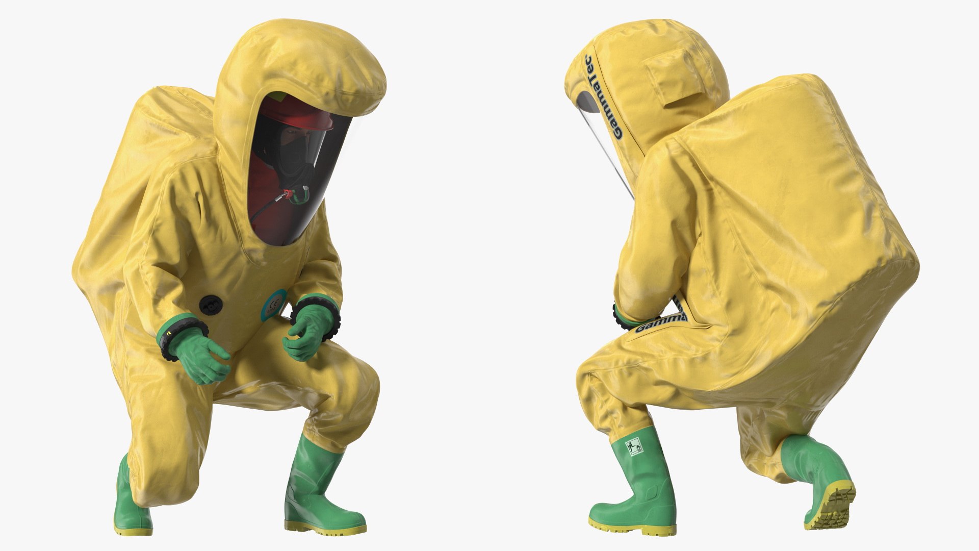 Heavy Duty Chemical Protective Suit Squat Pose Yellow 3D model preview