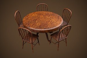 table and chairs low-poly 3D model 3D model
