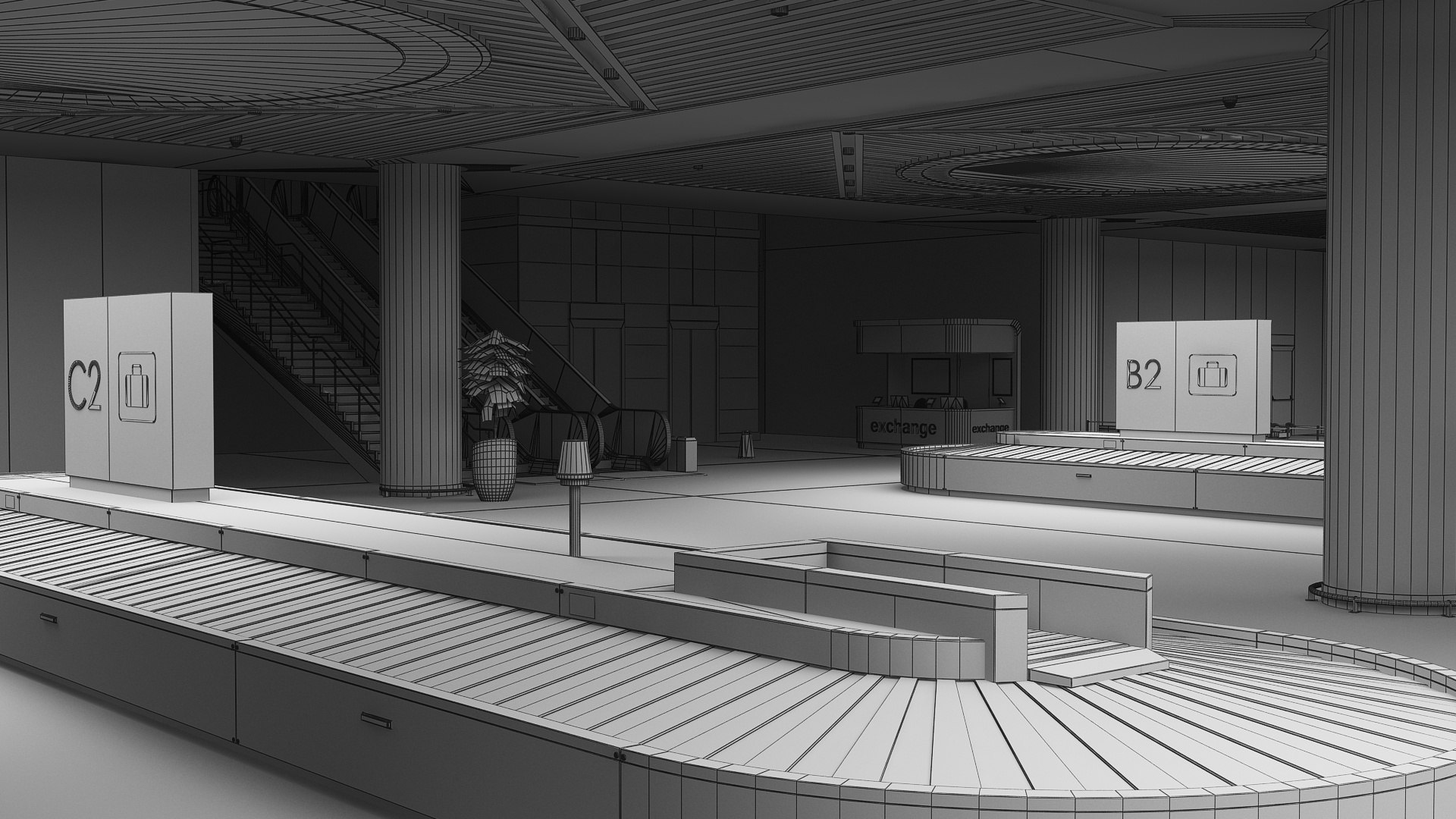 3D realistic airport baggage reclaim model https://p.turbosquid.com/ts-thumb/Lg/CMeUbP/oCio4mpJ/wire2/jpg/1573576099/1920x1080/fit_q87/98a006e22c15bac66cb9db6c7d39d78e0031798b/wire2.jpg