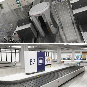 3D realistic airport baggage reclaim model