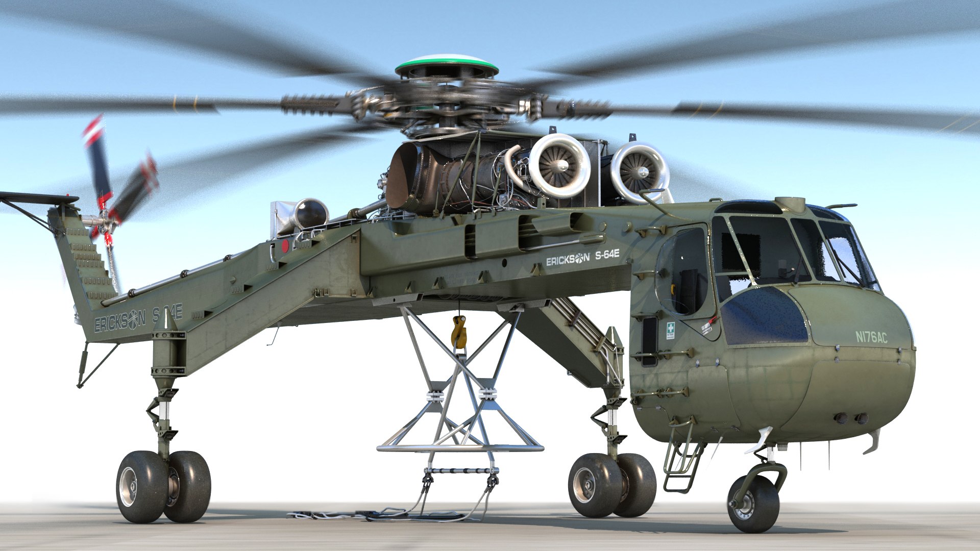 Cargo Helicopter Sikorsky S-64 Skycrane Green 3D model preview