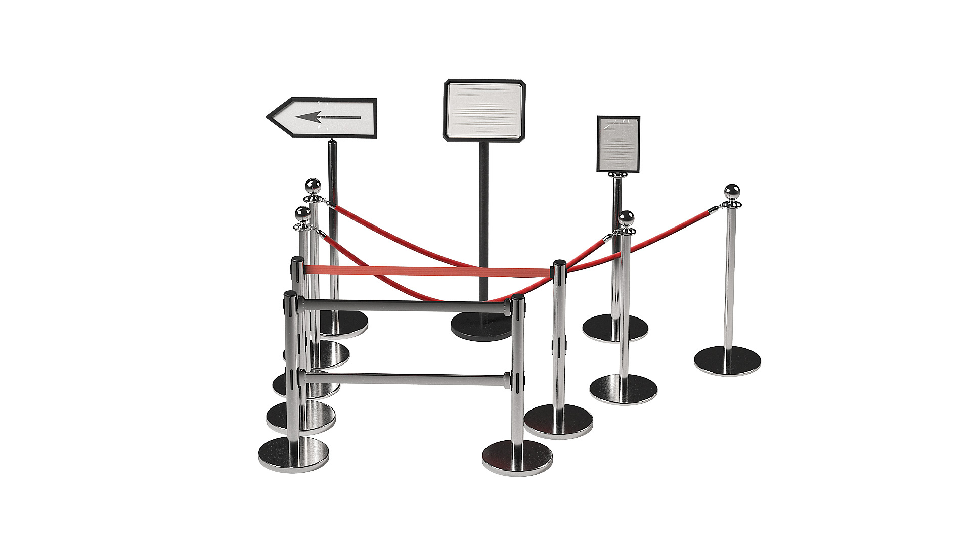 Crowd Barrier Velvet Rope Stanchion And Signs 3D Model - TurboSquid 2191506