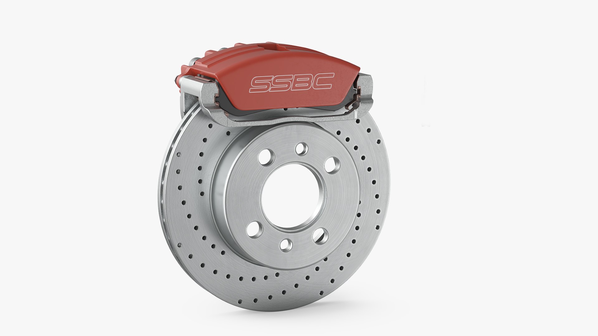 SSBC Drilled Brake Rotor With Red Caliper 3D - TurboSquid 2390596