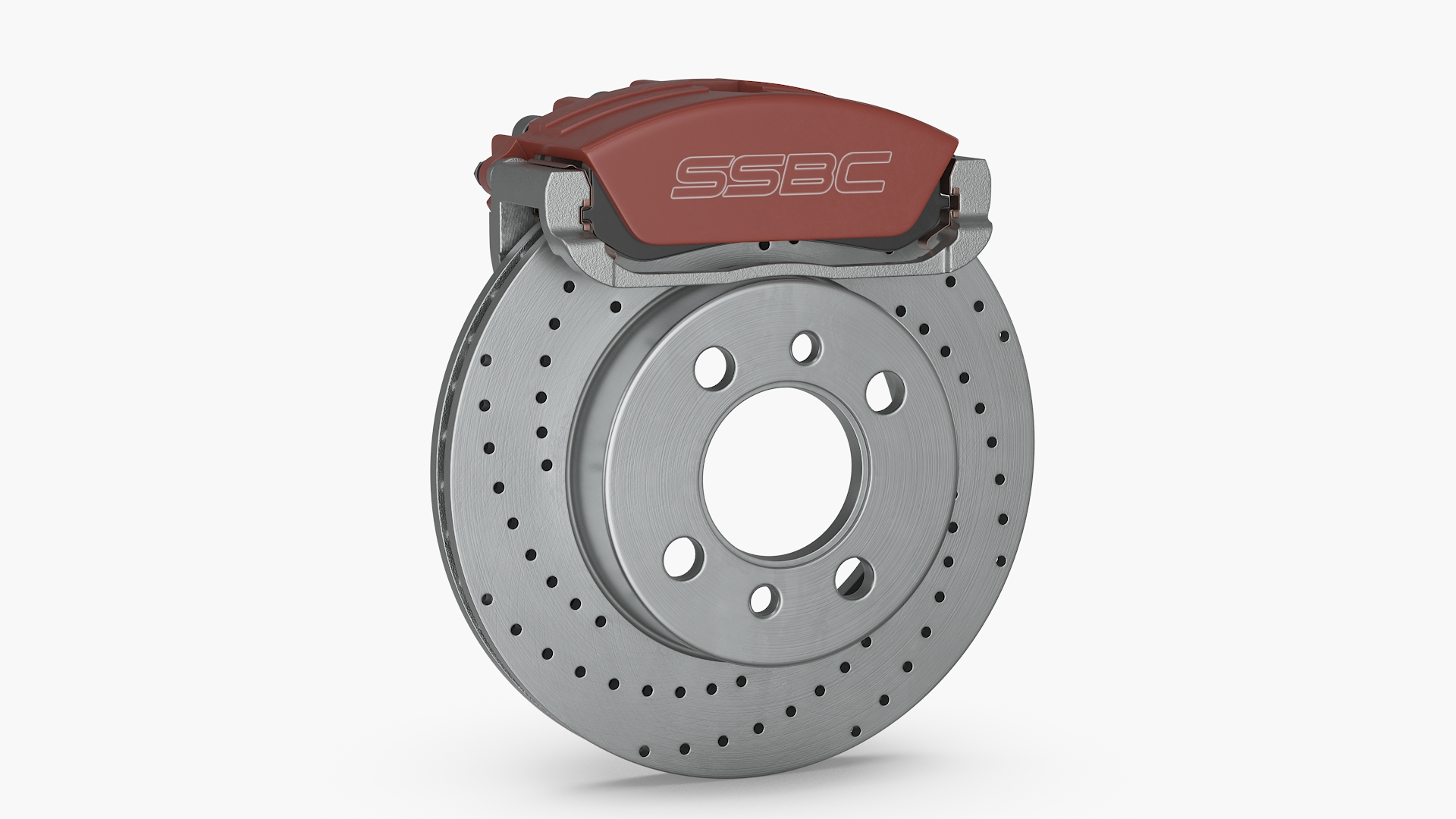 SSBC Drilled Brake Rotor With Red Caliper 3D - TurboSquid 2390596
