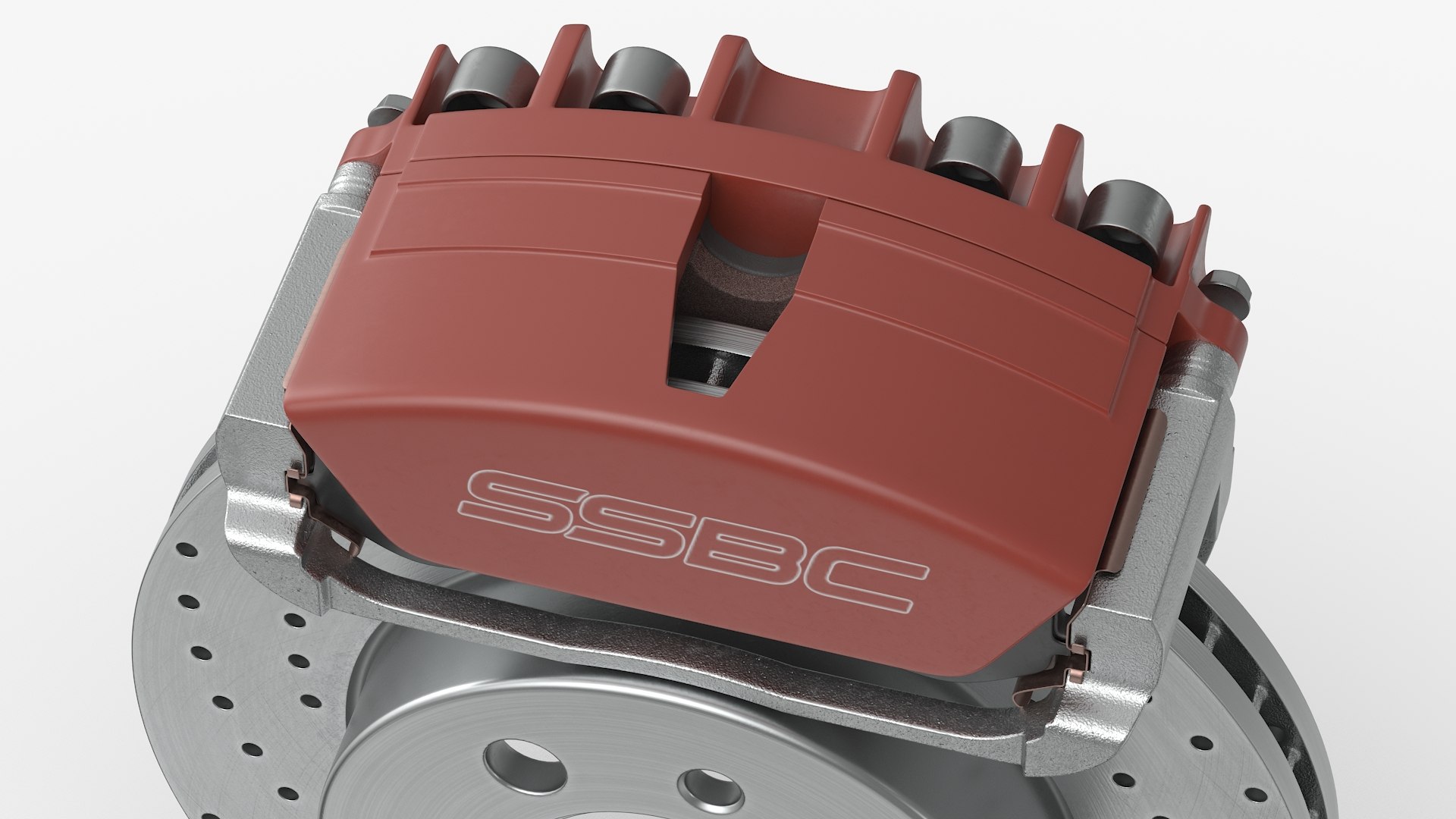 SSBC Drilled Brake Rotor With Red Caliper 3D - TurboSquid 2390596