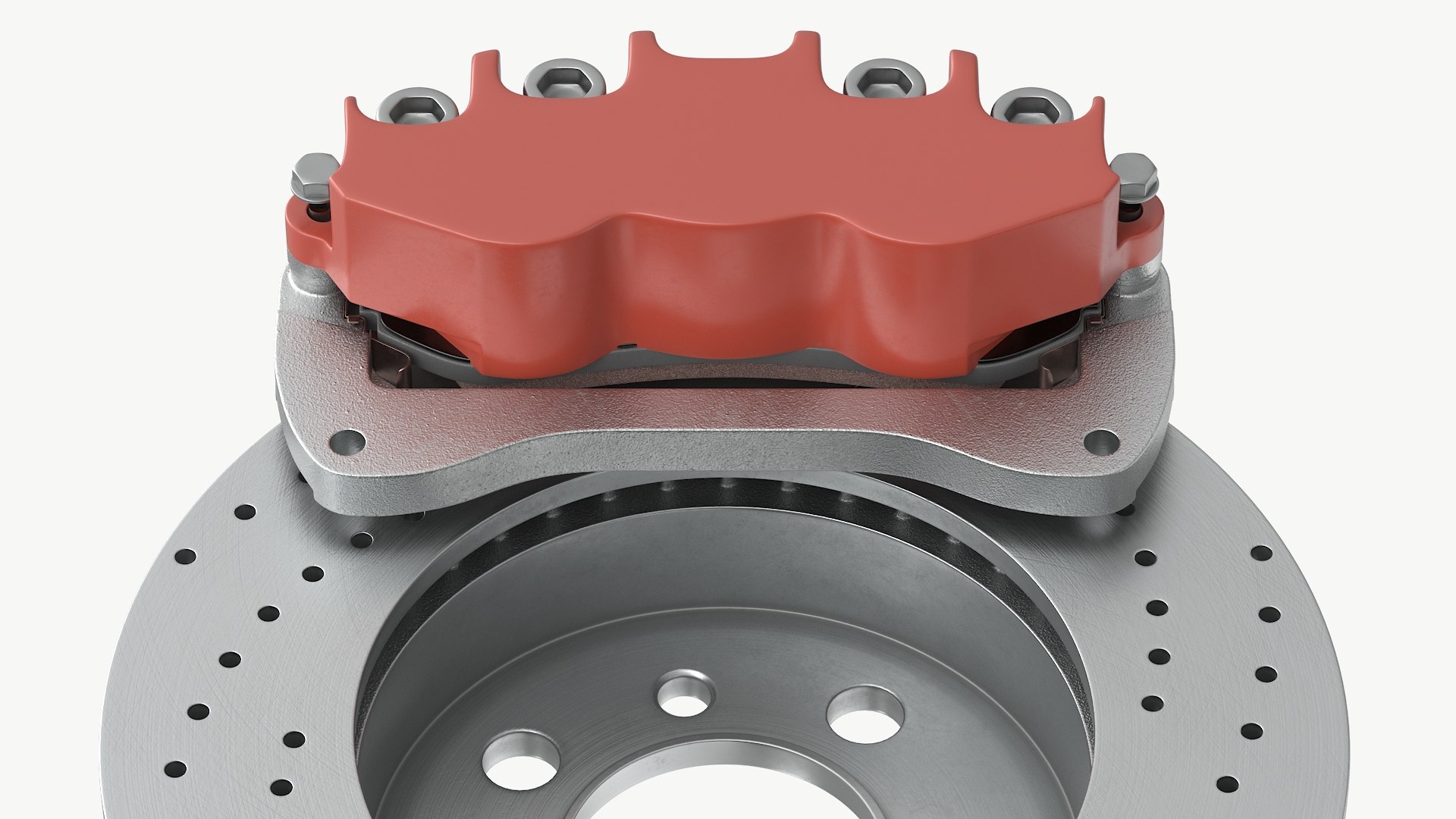 SSBC Drilled Brake Rotor With Red Caliper 3D - TurboSquid 2390596