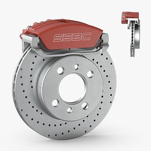 SSBC Drilled Brake Rotor with Red Caliper 3D