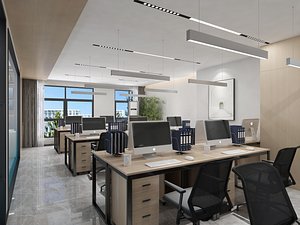 Integrated Office 3D Layout Model  Private Offices  Meeting Room  Workstations  Lobby 3D