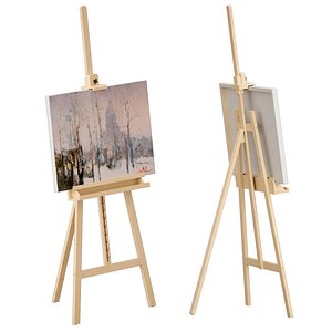 3D Wooden easel and painting