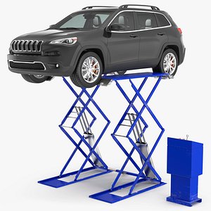 3D Automotive Scissor Lift and SUV Rigged model