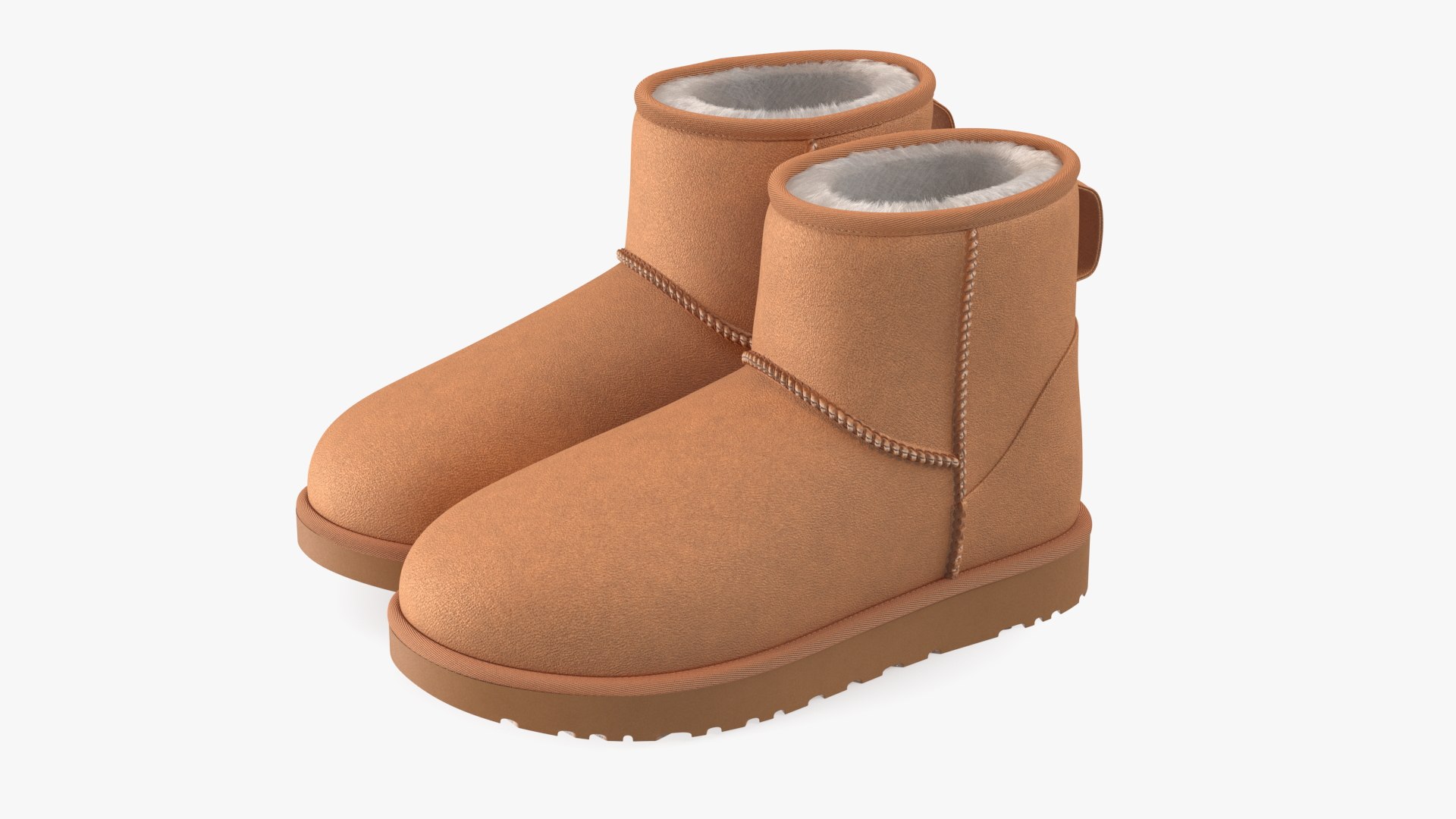 Womens Mini Leather Sheepskin Boots Fur Chestnut 3D model preview