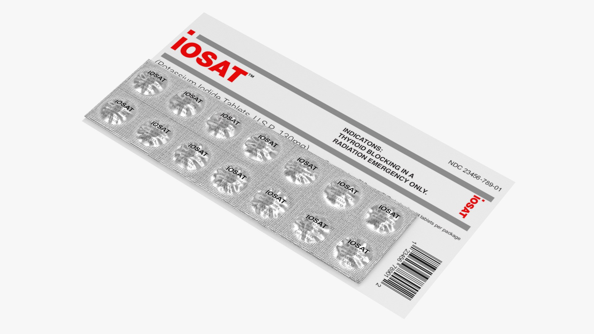 Iodine Potassium Tablets in Blister with Card 3D model preview