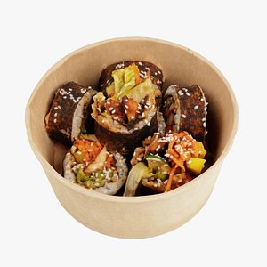 3D model Gimbap or kimbap korean sushi rolls with chicken meat rice vegetables