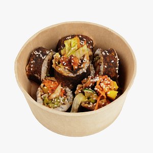 Gimbap or kimbap korean sushi rolls with chicken meat rice vegetables