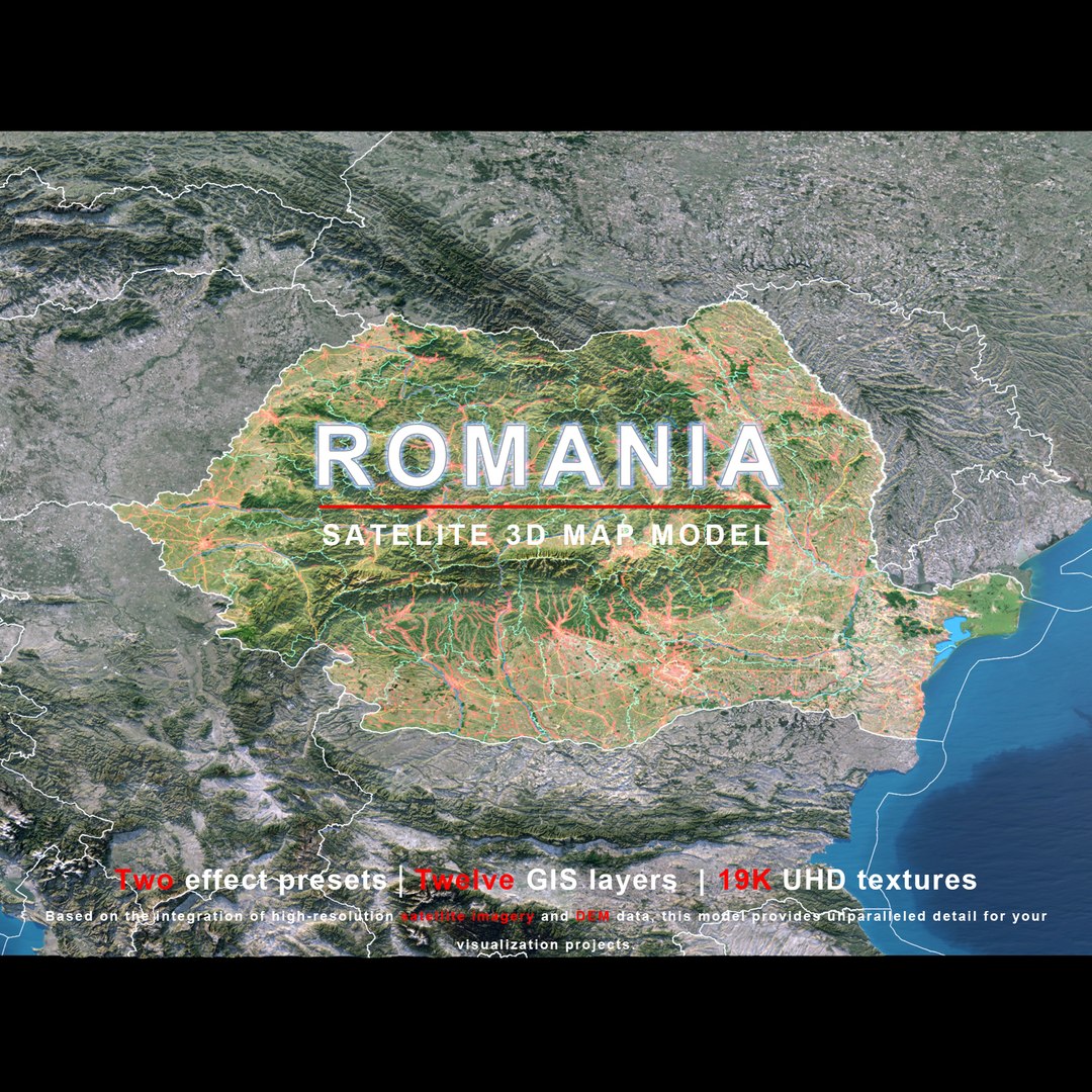 Romania Map - 19K Realistic Satellite Terrain - Elevation 3D Model ...