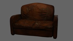 3D model Old Worn Leather Sofa - PBR - Game-Ready