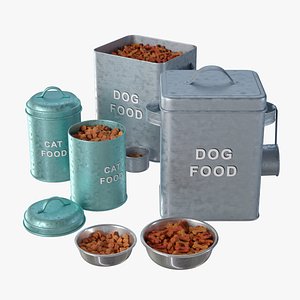 3D Pet food tins set