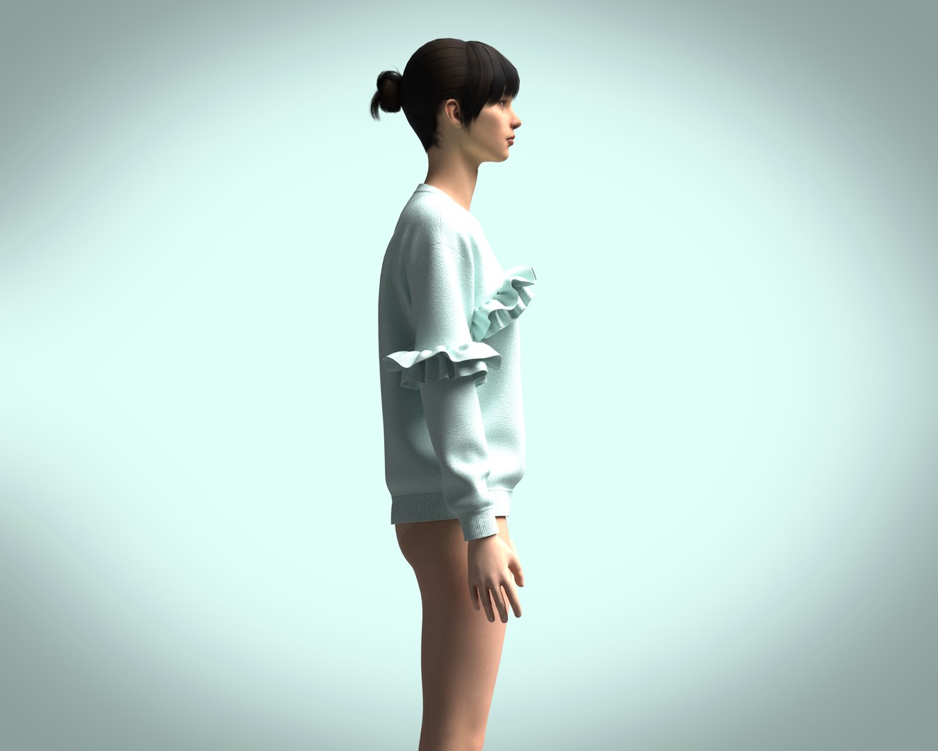 3D Girls-Ruffle Drop Shoulder Sweatshirt model - TurboSquid 2050925