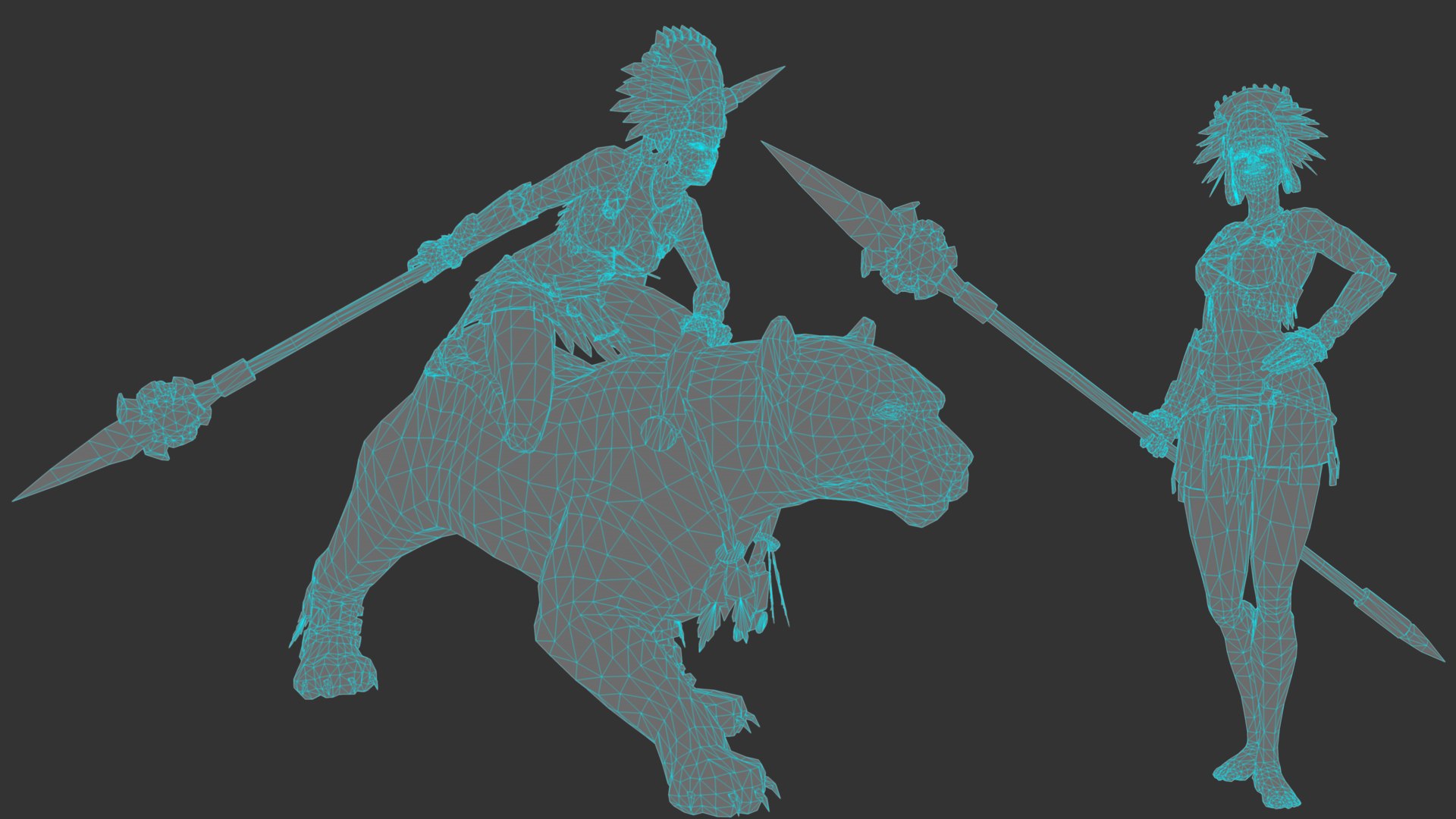 Tribal Female Warrior Riding Leopard Model - TurboSquid 2396834