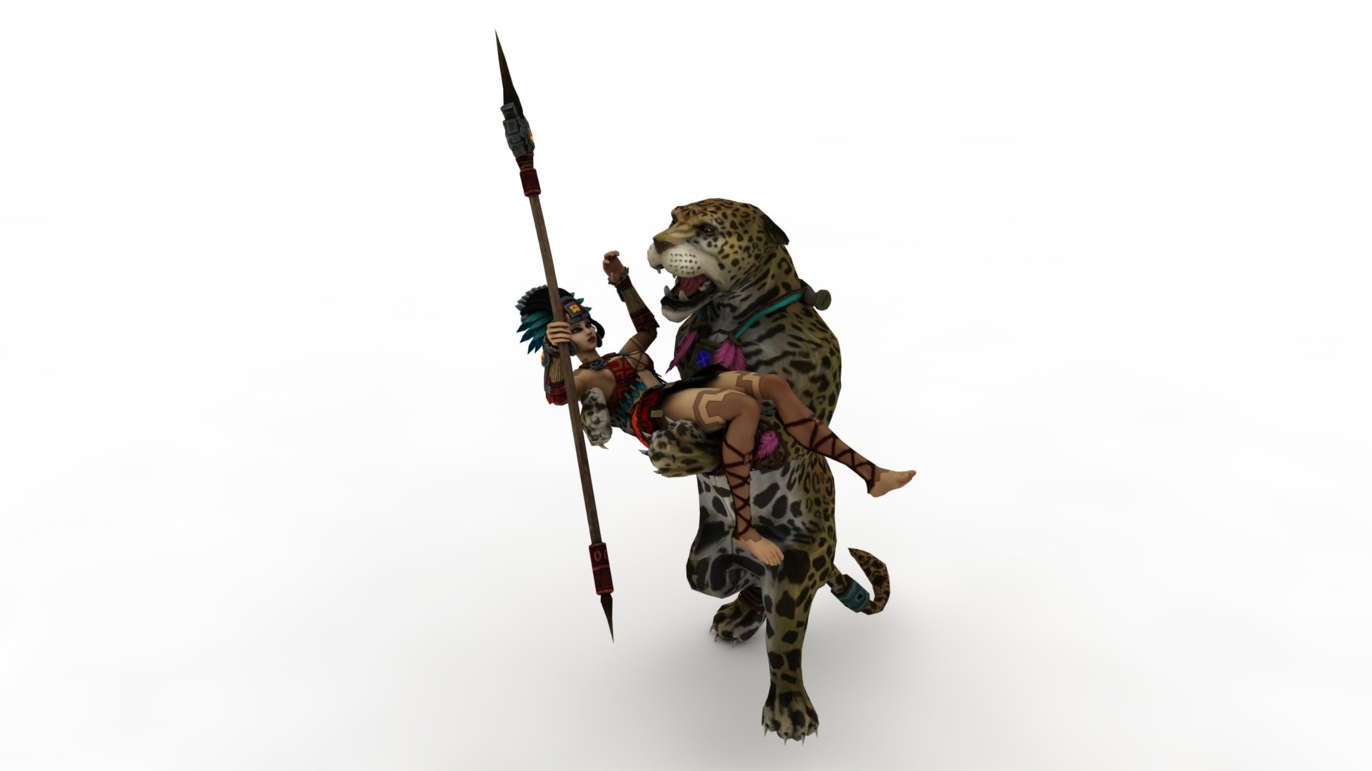 Tribal Female Warrior Riding Leopard Model - TurboSquid 2396834