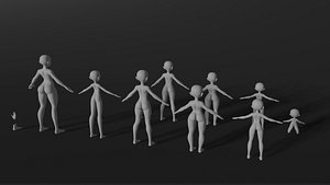 Stylized Anime girl base mesh model pack V1  V2