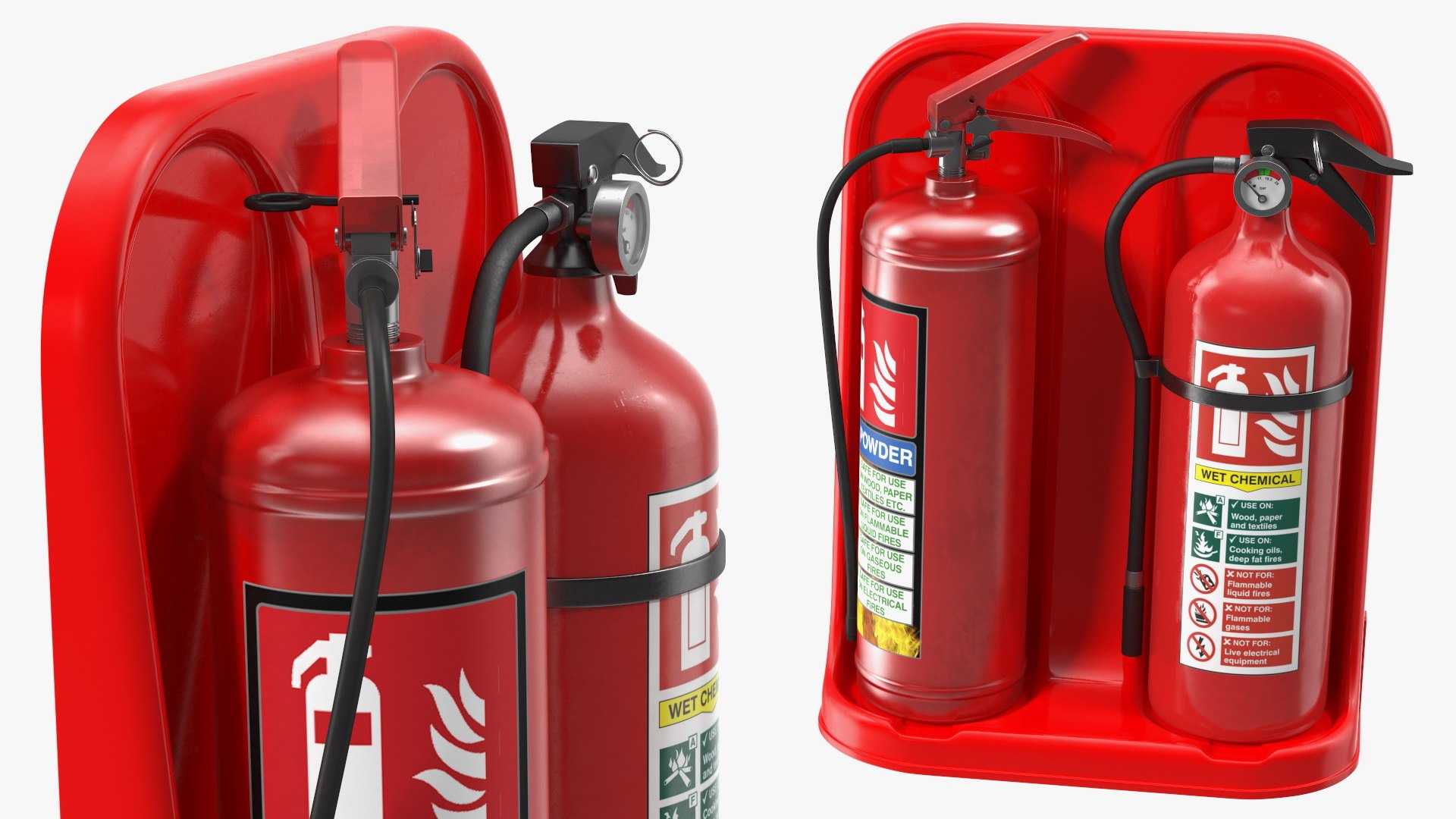 Double Fire Extinguisher Fiberglass Stand Set 3D model preview