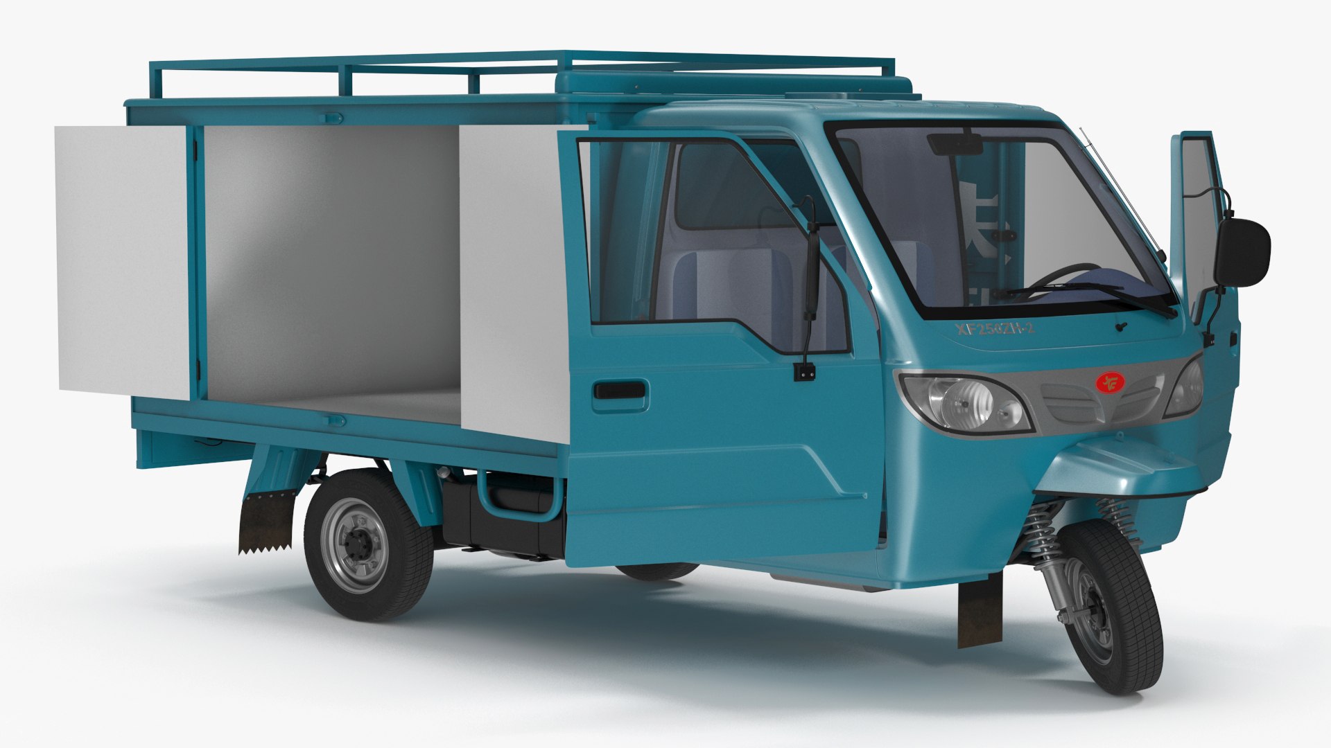 Delivery Trike with Close Body Blue Rigged 3D model preview