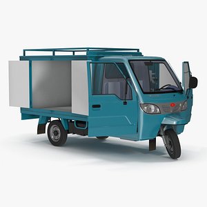 Delivery Trike with Close Body Blue Rigged