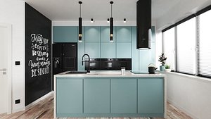 PRO Kitchen Turquoise and dining Setup 3D model