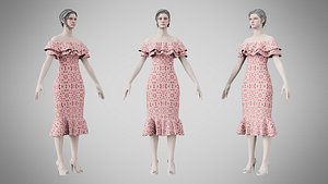 Dress 17 Crimson Bloom Lattice 3D