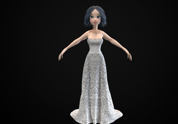 3D small woman in dress