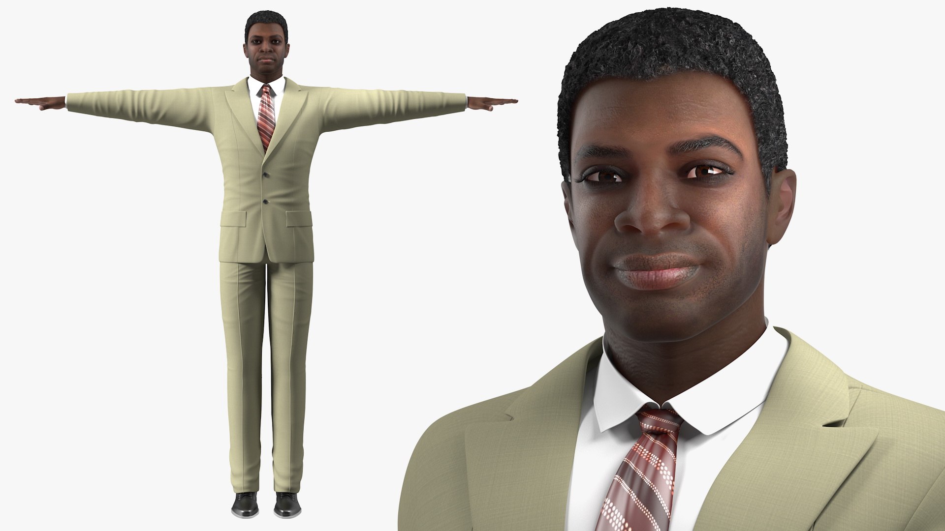 Dark Skin Black Man in Formal Suit Rigged for Cinema 4D 3D model preview