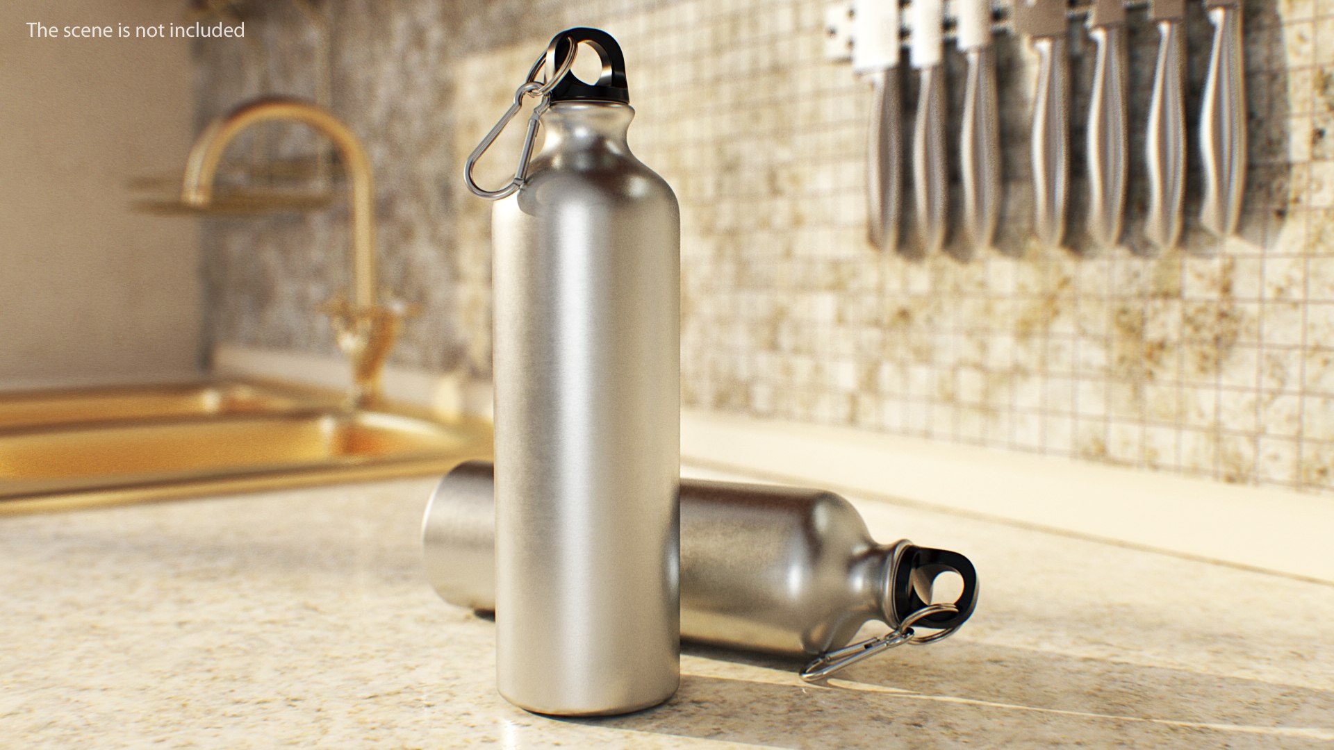 Aluminum Sport Water Bottle with Carabiner 3D model preview